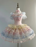 Vintage Square Neck Ball Gown Lace Tulle Short Lolita Dress Cute 18th Birthday Outfit HZ1121