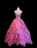 Cute Fuchsia Ball Gown Spaghetti Strap Quinceanera Dress Tulle Beaded Sweet 16 Dress HZ1121