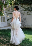Elegant White Halter Neck A-Line Tulle Long Prom Dress Formal Evening Dress HZ1121