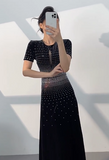 Elegant Black Jewel Sheath Mother of the Bride Dress Satin Beaded Formal Evening Gown HZ1121