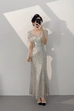 Elegant Silver Jewel Sheath Mother of the Bride Dress Sequined Formal Evening Gown HZ1121
