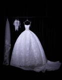 Timeless Strapless Ball Gown Lace Applique Wedding Dress Elegant White Sleeveless Bridal Dress HZ1121