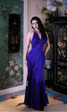 Vintage Purple Halter Mermaid Long Prom Dress Satin Backless Formal Evening Dress HZ1121