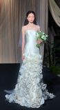 Elegant Strapless Sheath Long Luxury Wedding Dresses Satin Applique Bridal Dresses HZ1121