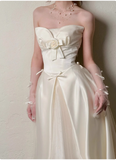 Elegant Strapless A-Line Long Luxury Wedding Dresses Tulle Satin Simple Bridal Dresses HZ1121
