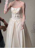 Elegant Strapless A-Line Long Luxury Wedding Dresses Tulle Satin Simple Bridal Dresses HZ1121