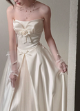Elegant Strapless A-Line Long Luxury Wedding Dresses Tulle Satin Simple Bridal Dresses HZ1121