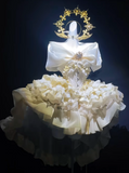 Cute Yellow Off-the-shoulder Ball Gown Short Birthday Dress Tulle Applique Lolita Dress HZ1121