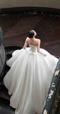 Modest Strapless Luxury Wedding Dresses White Ball Gown Satin Applique Train Bridal Gowns HZ1121