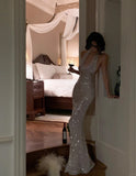 Silver Mermaid Long Formal Dresses,Sexy Backless Evening Dresses, Guest Dresses With Sequins HZ1121