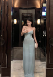 Sexy Sheath Evening Dresses, Chiffon Pleated Formal Dresses Blue Sleeveless Guest Dresses HZ1121