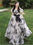 Elegant Off-the-shoulder Evening Dresses, Floral Chiffon Formal Dresses, A-Line Birthday Dresses HZ1121