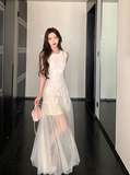 Elegant Jewel Sheath Evening Dresses, White Tulle Birthday Dresses HZ1121