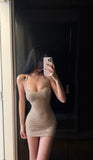 Sexy Bodycon Champagne Short Prom Dresses Halter Neck Birthday Dresses Sleeveless Homecoming Dresses HZ1121