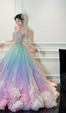 Gorgeous Off-the-shoulder A-line Tulle Beaded Long Prom Dresses, Formal Evening Dresses in Colorful HZ1121