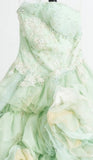 Gorgeous Strapless Ball Gown Tulle Lace Long Prom Dresses Green Quinceanera Dresses HZ1121