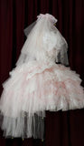 Cute Square Neck Ball Gown Tulle Short Sleeve Birthday Dress Pink Lolita Dress HZ1121