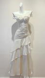 Elegant V-neck Sheath Chiffon Long Prom Dresses White Formal Evening Dresses HZ1121