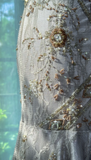 Vintage V-neck Mermaid Lace Beaded Long Prom Dresses, Silver Grey Evening Dresses HZ1121