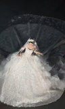 Elegant Strapless Ball Gown Tulle Beaded Wedding Dress, White Bridal Gowns HZ1121