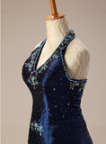 Elegant Halter Ball Gown Taffeta Long Prom Dresses, Navy Quinceanera Dresses Sweet 16 Dress HZ1121