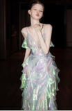 Modest Spaghetti Strap A-line Tulle Long Prom Dresses, Sleeveless Formal Evening Dresses HZ1121