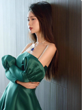 Modest Strapless A-line Satin Long Prom Dresses, Dark Green Formal Evening Dresses HZ1121