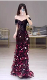 Gorgeous Off-the-shoulder A-Line tulle appliqu¨¦d Long Prom Dresses, Dark Red Formal Evening Gowns HZ1121