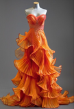 Elegant Sweetheart Mermaid Tulle Long Prom Dresses£¬Orange Formal Evening Gowns HZ1121