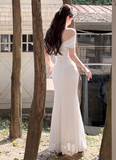Elegant Off-the-shoulder Mermaid Chiffon Long Prom Dresses, White Formal Evening Gowns HZ1121