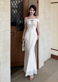 Elegant Off-the-shoulder Mermaid Chiffon Long Prom Dresses, White Formal Evening Gowns HZ1121