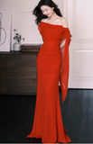 Elegant Off-shoulder Mermaid Chiffon Long Prom Dresses£¬Red Formal Evening Gowns HZ1121