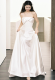 Modest Sheath Satin Wedding Dresses, Sleeveless Bridal Gowns White Wedding Gowns HZ1121