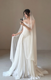 Modest Sheath Chiffon Wedding Dresses, Sleeveless Bridal Gowns Simple Wedding Gowns HZ1121