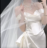 Timeless Off-the-shoulder Sheath Satin Luxury Wedding Dress, White Bridal Gowns HZ1121