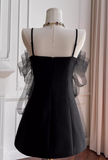 Sexy Strapless A-Line Short Prom Dresses Satin Tulle Sleeveless Birthday Dresses, Black Homecoming Dresses HZ1121