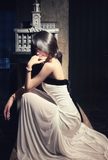 Chic Strapless Sheath Chiffon Long Prom Dresses, White Formal Evening Dresses HZ1121