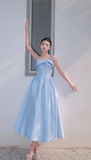 Elegant Spaghetti straps Sheath Satin Long Prom Dresses, Sky Blue Formal Evening Dresses HZ1121
