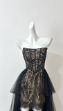 Elegant Strapless Sheath Lace Long Prom Dresses, Black Formal Evening Dresses HZ1121