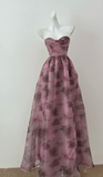 Elegant Sweetheart A-line Chiffon Long Prom Dresses Floral Formal Evening Dresses HZ1121