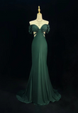 Vintage Off-the-shoulder Mermaid Chiffon Long Prom Dresses, Dark Green Formal Evening Dresses HZ1121