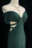Vintage Off-the-shoulder Mermaid Chiffon Long Prom Dresses, Dark Green Formal Evening Dresses HZ1121