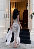 Elegant Spaghetti Straps Mermaid Chiffon Long Prom Dresses, White Evening Dresses HZ1121