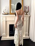 Elegant Spaghetti Straps Mermaid Tulle Long Prom Dresses, Apricot Evening Dresses HZ1121