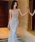 Elegant Spaghetti Straps Mermaid Tulle Long Prom Dresses, Formal Evening Dresses HZ1121
