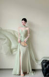 Elegant Sweetheart Sheath Chiffon Long Prom Dresses, Green Formal Evening Dresses HZ1121