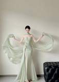 Elegant Sweetheart Sheath Chiffon Long Prom Dresses, Green Formal Evening Dresses HZ1121