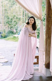 Elegant Off-the-Shoulder Sheath Chiffon Long Prom Dresses, Light Pink Formal Evening Dresses HZ1121