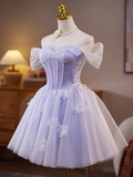 Sweet Off-the-shoulder A-Line Tulle Short Prom Dresses, Purple Homecoming Dresses HZ1121