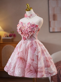 Sweet Strapless A-Line Tulle Short Prom Dresses, Pink Homecoming Dresses HZ1121